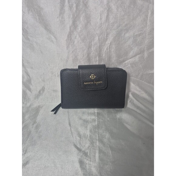 WOMEN'S NANETTE LEPORE SMALL BLACK PEBBLE LEATHER WALLET BILLFOLD ZIP - Picture 1 of 10